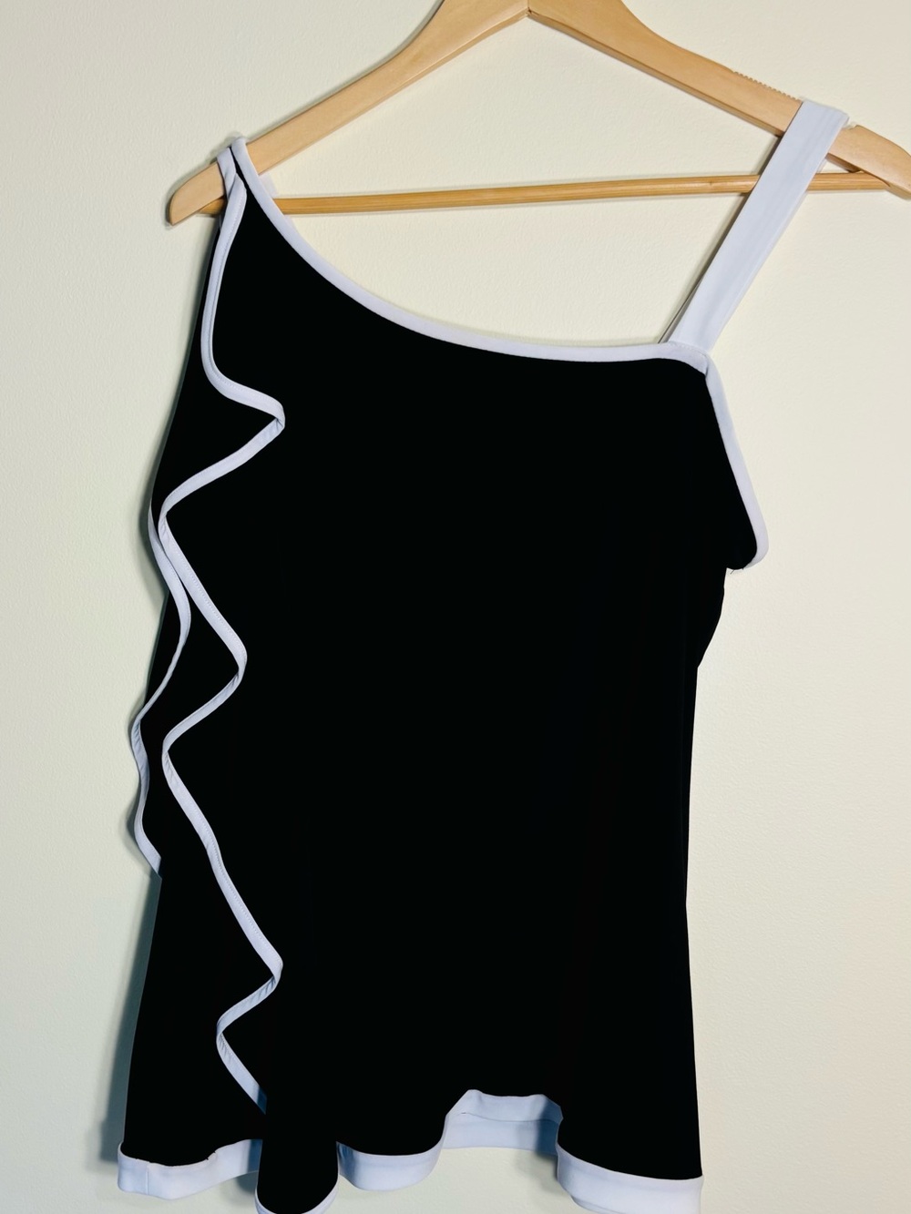 Joseph Ribkoff Black Camisole with White Trim and Side Ruffle